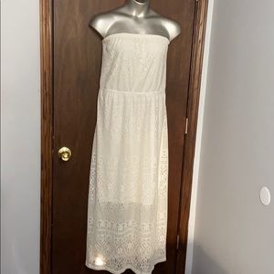 Just Be Cream Crochet Laced Design Strapless Dress
